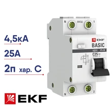 Диф. автомат EKF Basic АД-12 2п С 25А 30мА тип AC 4,5кА DA12-25-30-bas
