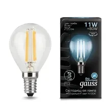 Шар св/д Е14 Gauss Filament 11Вт 4100К 750Лм 45х80