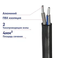 Алюминиевый двухжильный жесткий кабель 2х4 кв. мм.