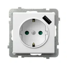 Розетка 1-местная OSPEL Sonata Schuko + USB белый с/з