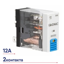 Реле миниатюрное промышленное DKC 1CO 12А AgSnO2 24В DC опция: тест-кнопка+светодиод+защитный диод IR-24DC-1CO-D