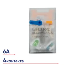 Реле DKC миниатюрное промышленное общего назначения опция: тест-кнопка+светодиод+защитный диод IR-24DC-4CO-D