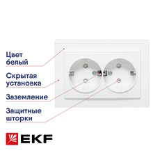Розетка 2-местная EKF Basic Минск белая с/з со шторками с заземлением ERR16-128-100