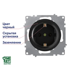 Розетка 1-местная ONEKEYELECTRO Florence IP20 черная с/з с/у с заземлением скрытая установка 2172811
