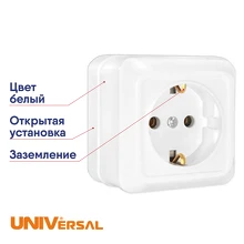 Розетка 1-местная UNIVersal Олимп белая с заземлением О0028