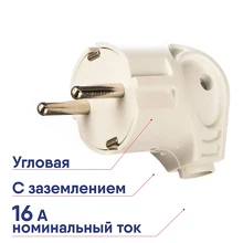 Вилка угловая Makel с заземлением 16А белая 10027