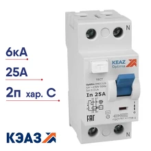 Автомат. выключатель дифференциального тока КЭАЗ OptiDin DМ63-2225-AС-УХЛ4 2П 25А 30мА AС 254166